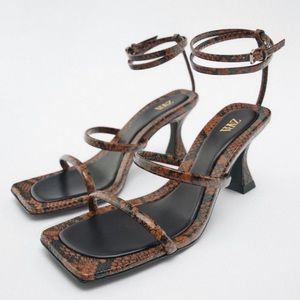 Zara double strap leather sandals snakeskin